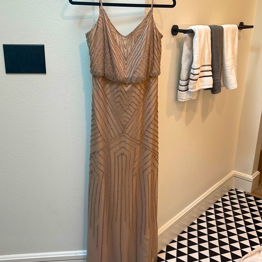 Beaded bridesmaid or black tie dress beige